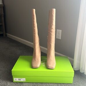 Sam Edelman Isabel Square Toe High Heel Boots in Camel Suede